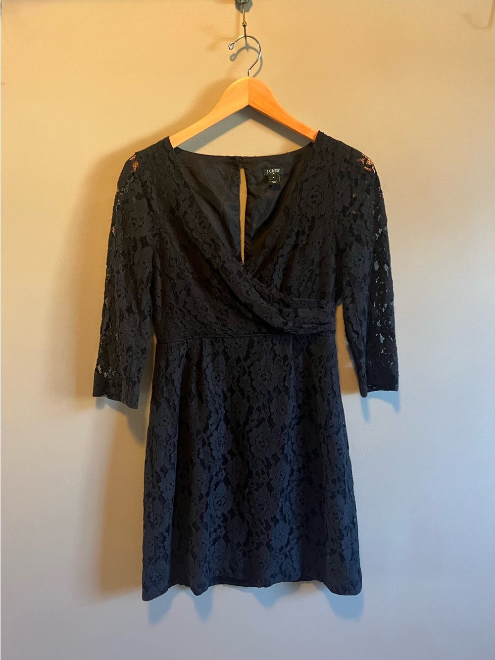 J. Crew Black Lace Long-Sleeve Wrap Dress‎